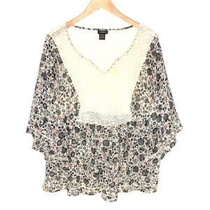 Torrid Floral Lace Insert Sheer Blouse Size 1X